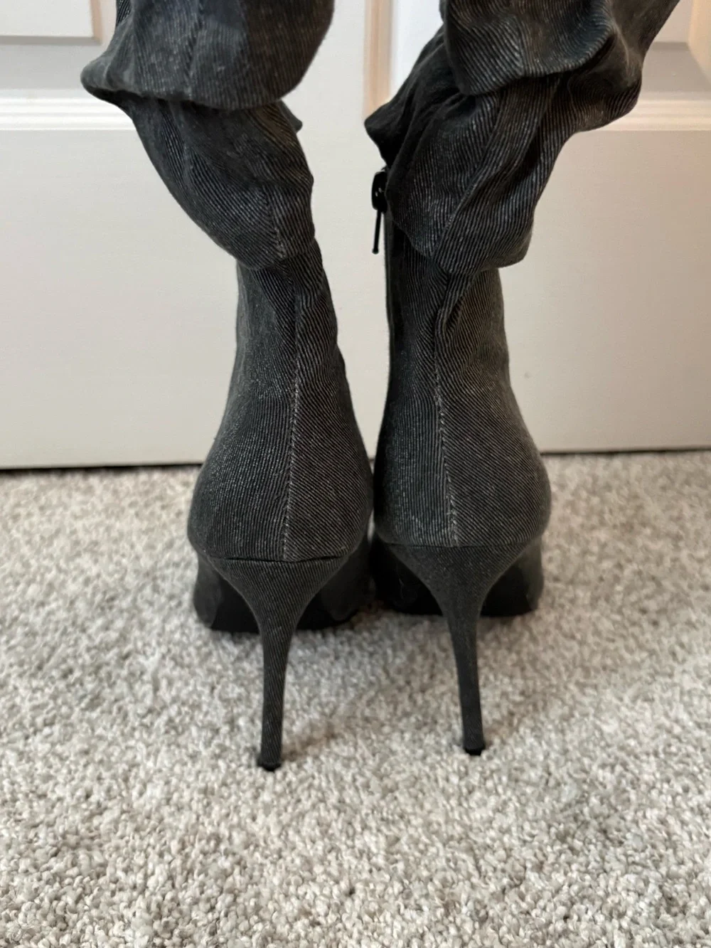 JustFab Gray Slouchy Pointed-Toe Over-the-Knee Stiletto Boots
